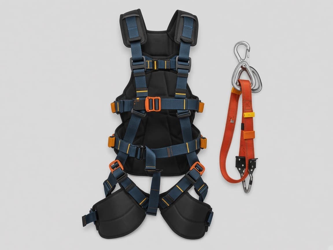 Fall Protection — Safety harnesses and lanyards for work at height.