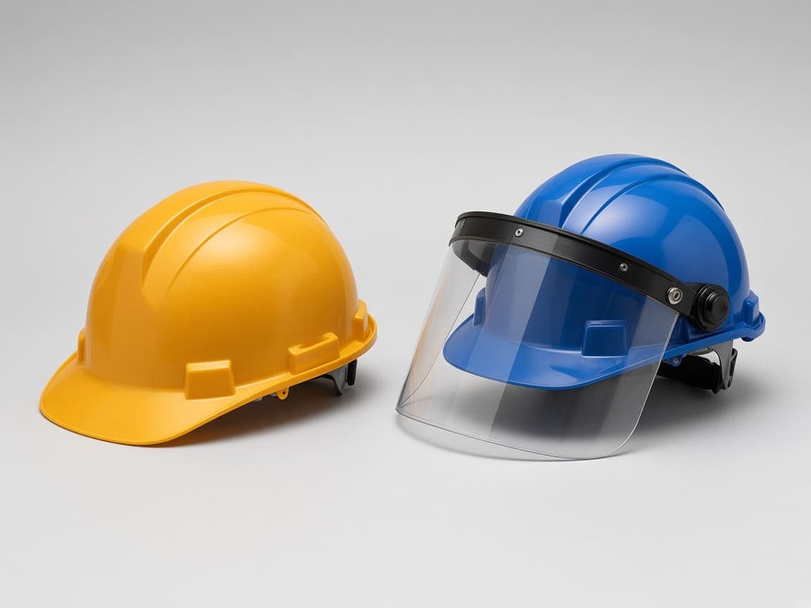 Head Protection — Safety helmets, including hard hats with face shields, for site and warehouse work.